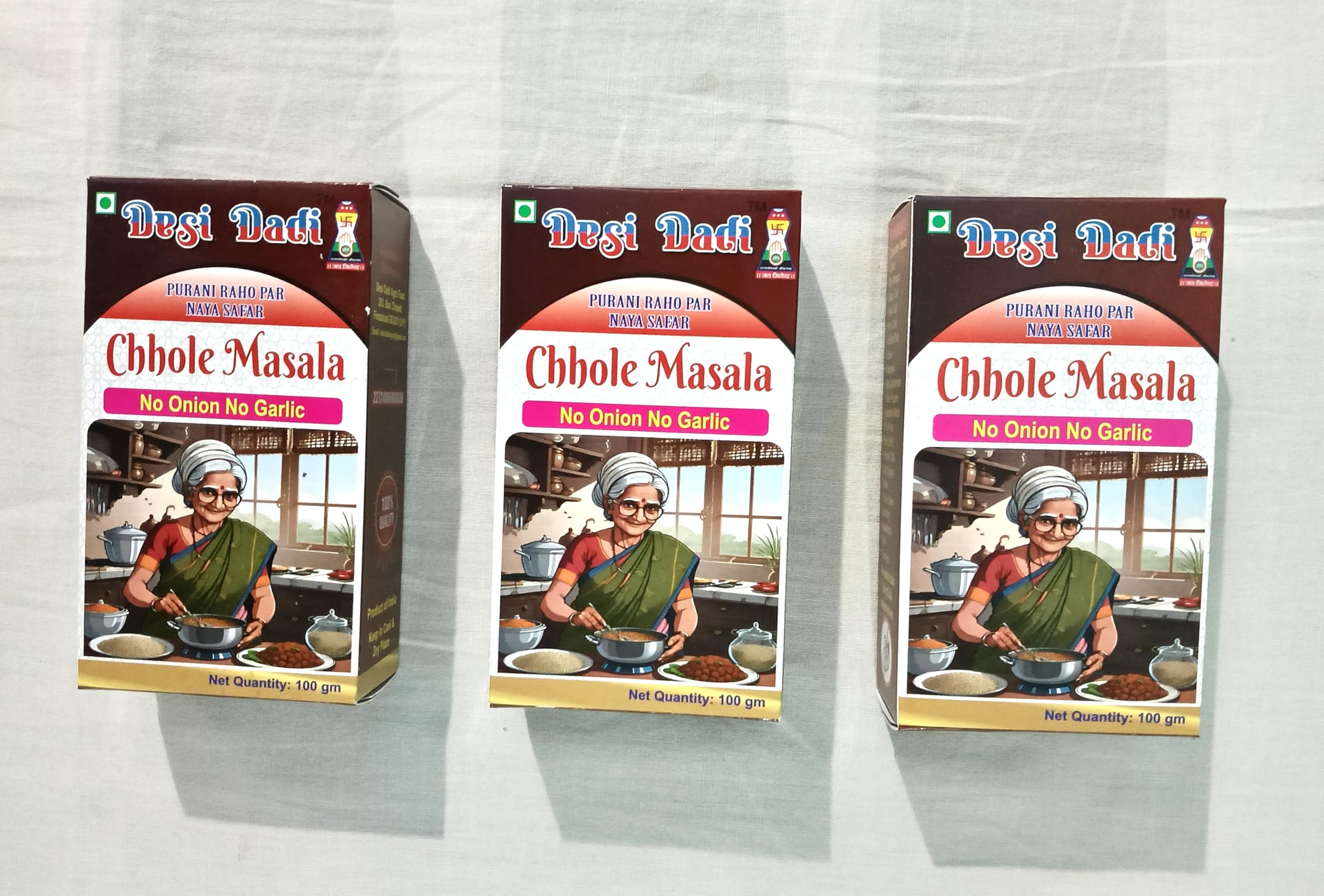 Desi Dadi Premium Chhole Masala Powder, No Onion No Garlic, 100g each, Pack of 3