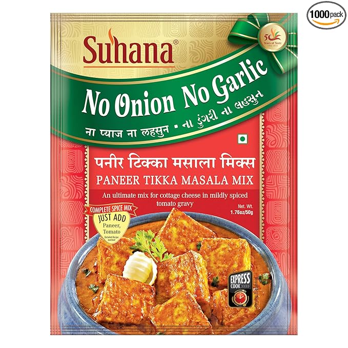 Suhana Paneer Tikka Nong (No Onion No Garlic) 50g Pouch | Spice Mix | Easy to Cook | Pack of 4