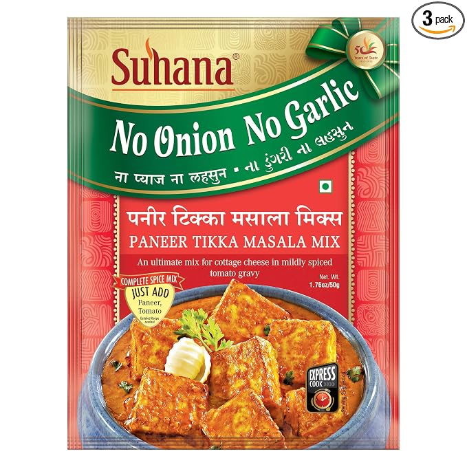 Suhana Paneer Tikka Nong (No Onion No Garlic) 50g Pouch | Spice Mix | Easy to Cook | Pack of 3