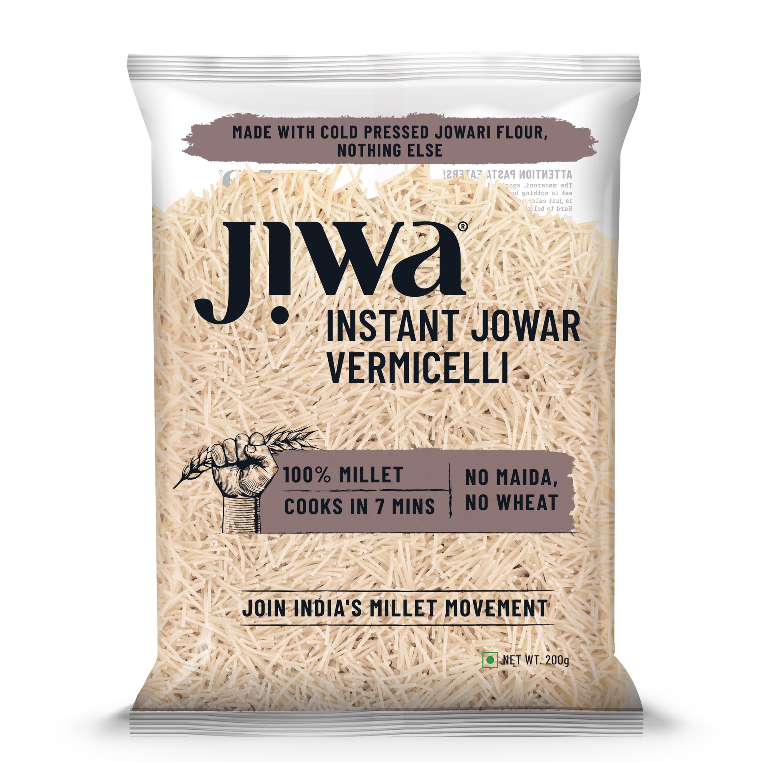 Jiwa Instant Jowar Vermicelli | 200 G | Cooks in 7 Minutes | Ready to Cook | 100% Millet | No Maida, No Atta | Gluten Free