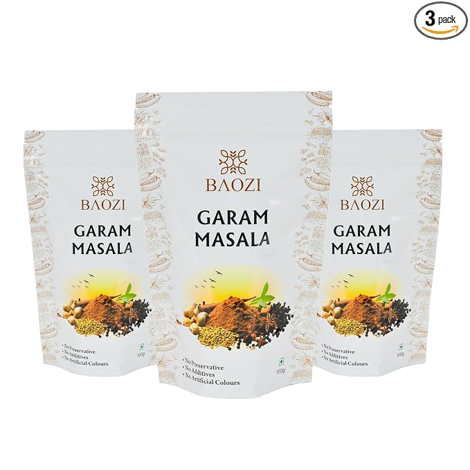 BAOZI Garam Masala - No Onion, No Garlic | Authentic Indian Spice Blend for Rich & Aromatic Curries, Gravies & Sabjis | Perfect for Everyday Cooking | Pack of 3 (100g x 3)
