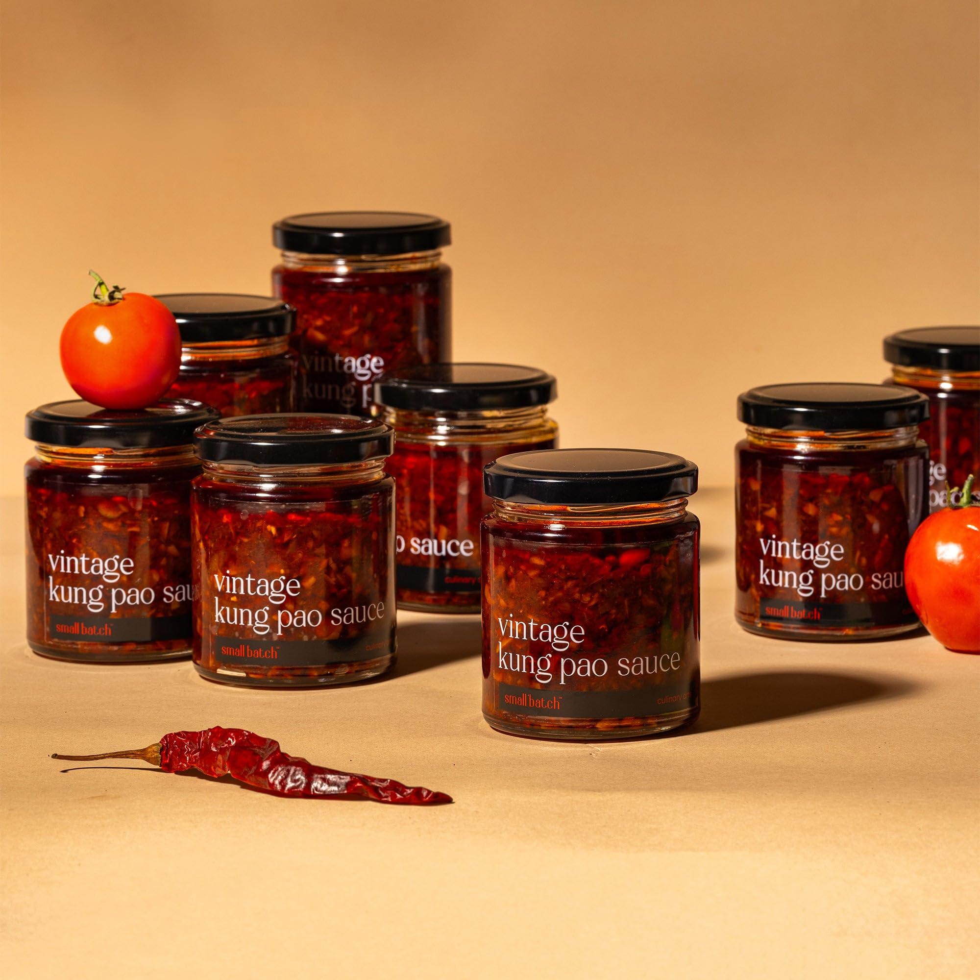 SMALLBATCH Vintage Kung Pao Sauce, Gourmet Condiment, Made with Fresh Ingredients, Tangy, Smoky, Sweet, Spread, Dip, Marinate, Stir Fry, Chicken, Sandwich, Paneer, Preservative Free, Pure Veg - 180g