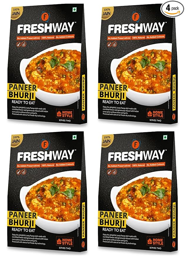 Freshway Ready to Eat Jain Combo Pav Bhaji & Paneer Bhurji Pack of 2 | Freeze Dried Instant Jain Meals | No Onion No Garlic | 100% Vegetarian | Quick, Healthy & Travel Friendly Indian Food