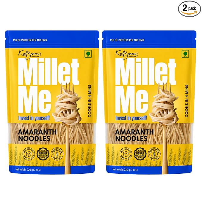 Millet Me by Kuizeens Amaranth Noodles - 220G (Pack of 2) | High-Protein | Gluten-Free Delight | Easy-to-Make | Made with Natural Amaranth Grain |Perfect for Weight Management | Jain | No Onion & Garlic