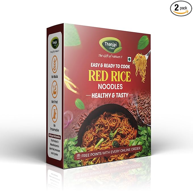 Thanjai Natural Red Rice Millet Noodles 180 Grams X 2 (360 Grams) Of Homemade Natural Millet Noodles(No Preservatives, No Chemicals, No Artificial Extract), Vegetarian