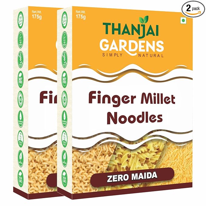 THANJAI GARDENS - SIMPLY NATURAL Finger Millet Noodles – Nutrient-Dense, Nutritious & rich-Fiber Instant Noodles | No Maida, No Preservatives No Artificial Color | 175 G Each | Pack of 2