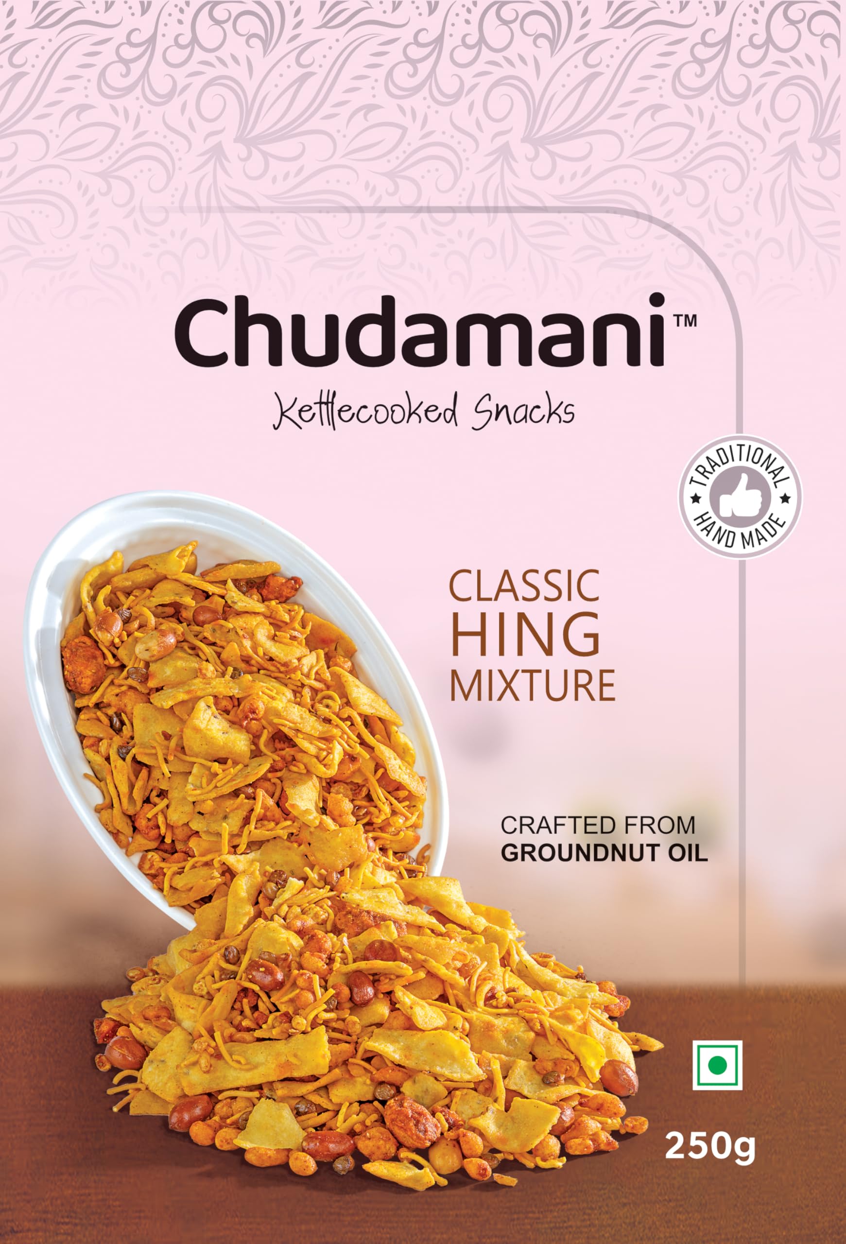 Chudamani Classic Hing Mixture, Kettlecooked Snacks, Traditional Handmade, Crunchy Hing-Flavoured Mixture, Healthy Indian Snacks, Palm Oil Free - 250gm