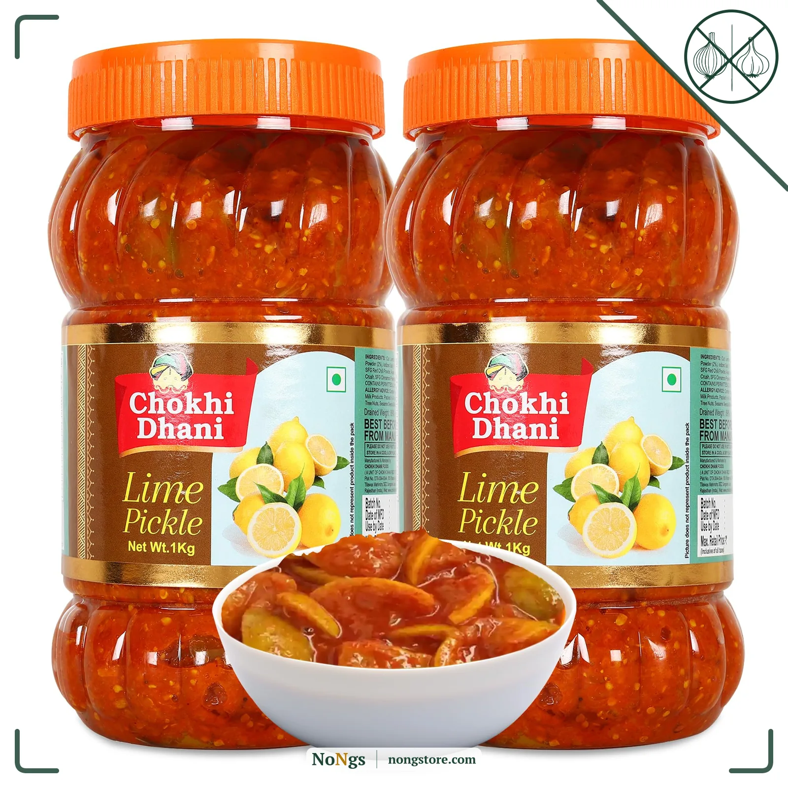 Chokhi Dhani Lime Pickle Pack of 2 (1kg Each) | Nimbu Achar | Oil Free Lemon Pickle | No Onion No Garlic | Tangy & Spicy Indian Pickle | Homemade Style
