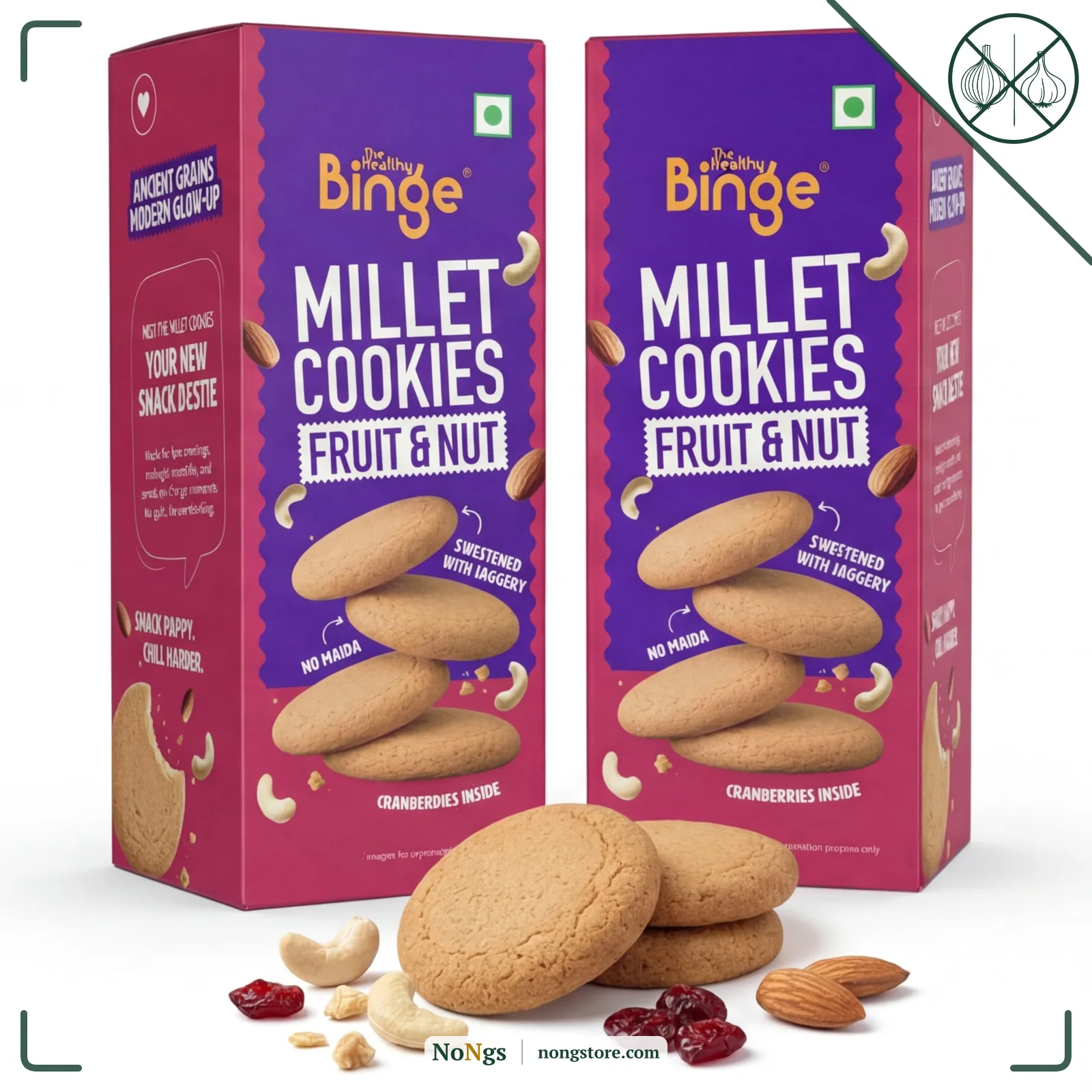 The Healthy Binge Millet Cookies Fruit & Nut – Healthy Snacks | Fruit & Nuts Cookies | Jaggery Cookies | Healthy Snacks for Kids and Adults 90g (Pack of 2)