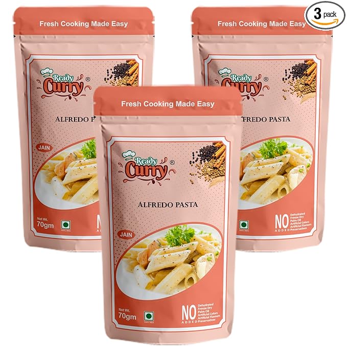 ReadyCurry | Alfredo Pasta | Jain | No Onion No Garlic| Spice Mix | Gravy Masala | Ready to cook in 10 minutes| Home style taste |No Dehydrated | No Freeze Dry |No Artificial Colours or Flavours or Preservatives| 70g (Pack of 3)