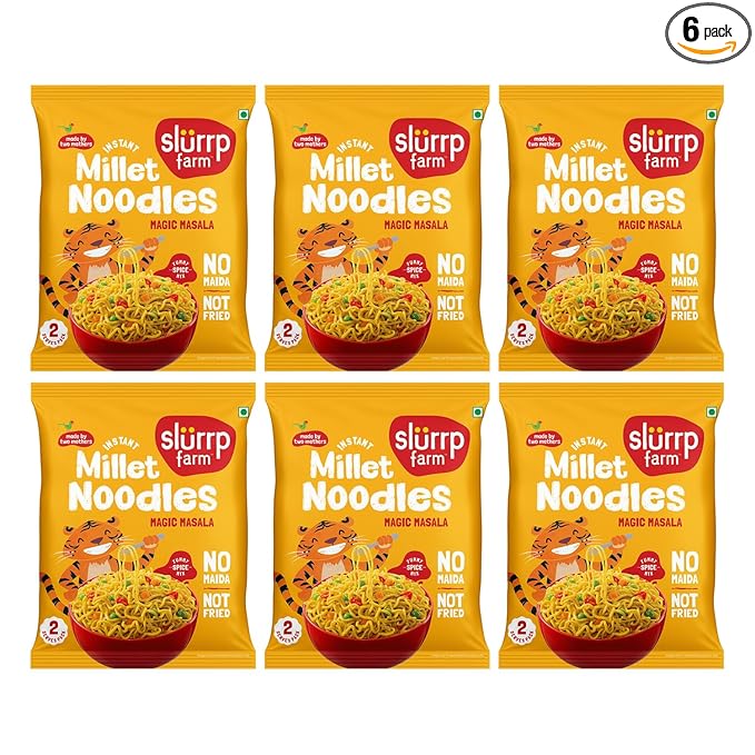Slurrp Farm No Maida, No MSG Instant Noodles | Magic Masala | Not Fried, Millet Noodles, 6 X 57 g