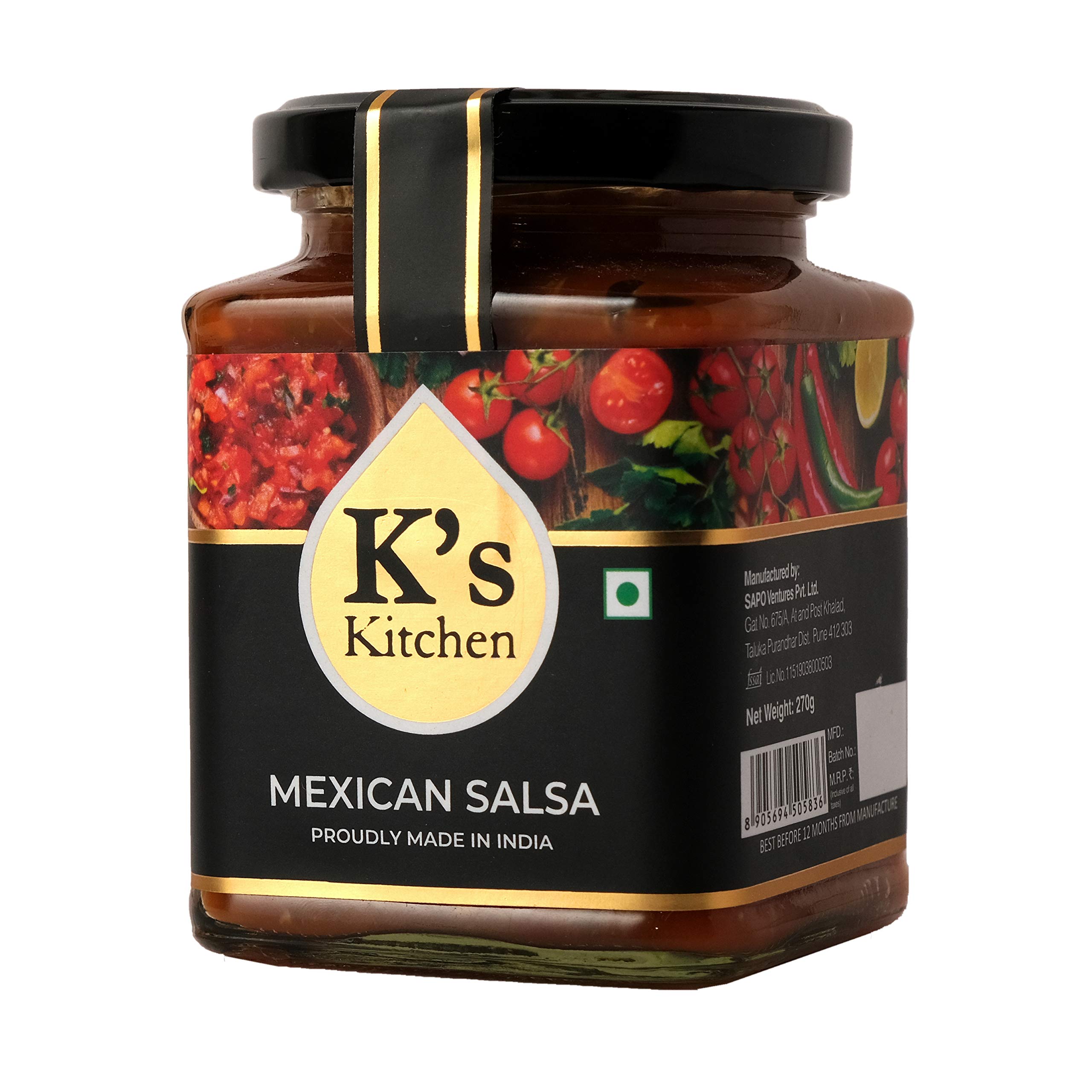K's Kitchen Mexican Salsa Sauce- 270g Loved by Karen Anand, Gluten Free, Vegan, No Artificial Colour or Flavour