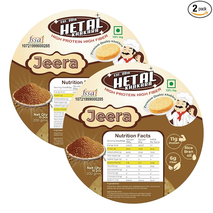 Jeera Khakhra | JAIN | Crispy | Ready To Eat | High Protein High Fiber| No Palm Oil | 200g Vacuum Pack Of 2