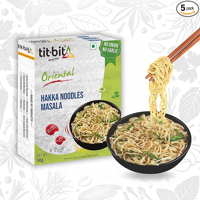 Tit-Bit Noodles Masala Mix No Onion, No Garlic - Pack of 5 (250g). Perfect Magic Seasoning Mix for Tasty & Healthy Hakka Noodles Quick & Easy Cook in Minutes It is an All-in-One Multipurpose Seasoning