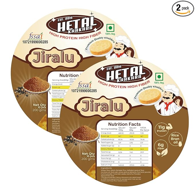 Jiralu Khakhra | JAIN | Crispy | Ready To Eat | High Protein High Fiber| No Palm Oil | 200g Vacuum Pack Of 2
