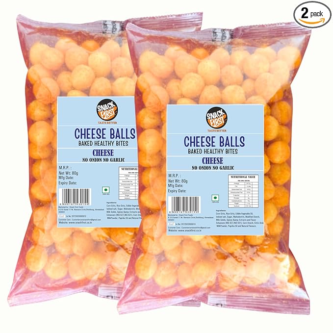 Snack First Cheese Balls, Corn balls, Combo of 2, No Onion No Garlic, Jain, Puffed Snack, Corn Puffs, Healthy Snack, Namkeen, Each 80g