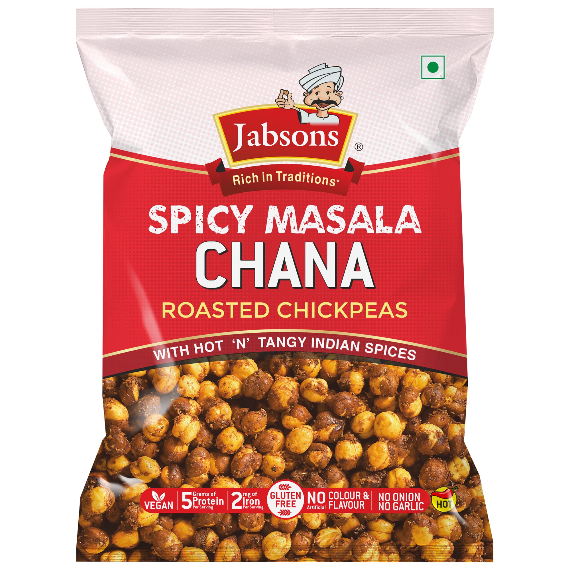 Jabsons Roasted Chana Spicy Masala, 150g | Protein-Rich Healthy Namkeen | No Onion No Garlic | Gluten-Free Roasted Chickpeas | Ready to Eat Masala Chana Snack