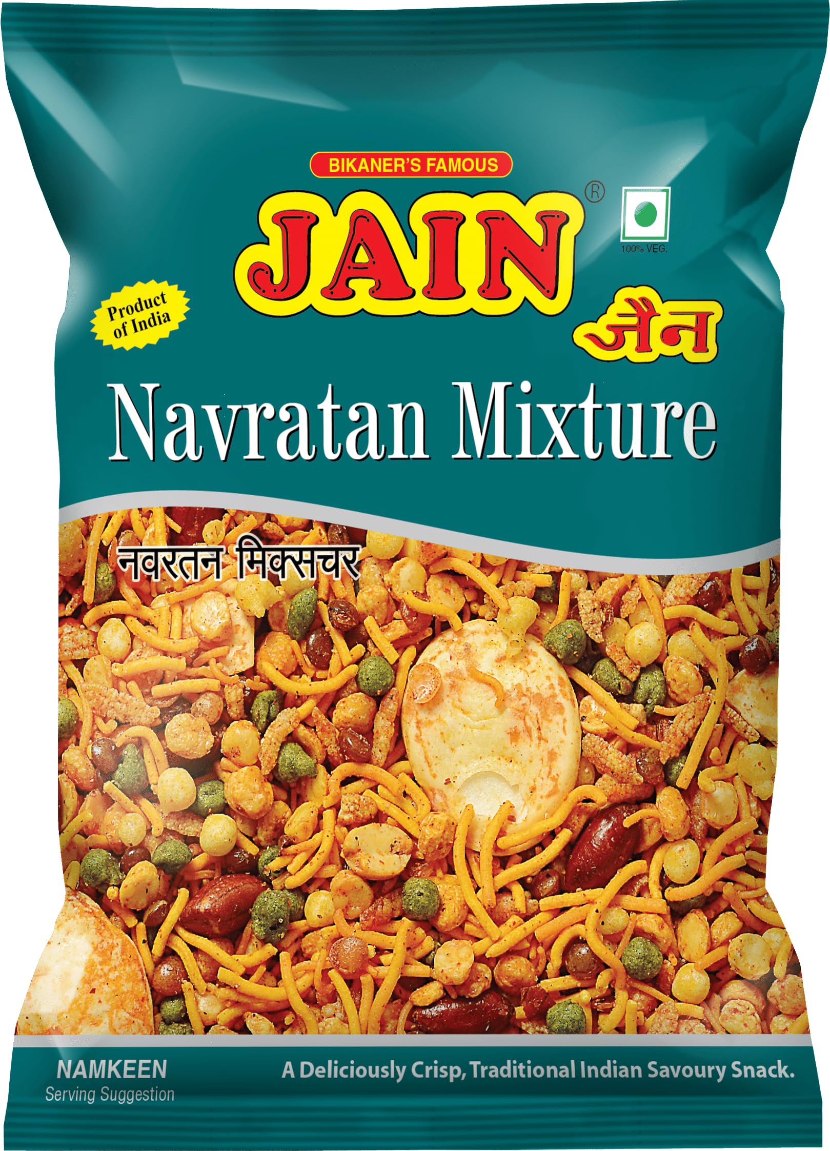JAIN Navratan Mixture, Size - 360gm, Zipper Packing, Royal 9-Ingredient Indian Namkeen Blend with Crispy Textures & Bold Masala Flavours, Ready to Eat