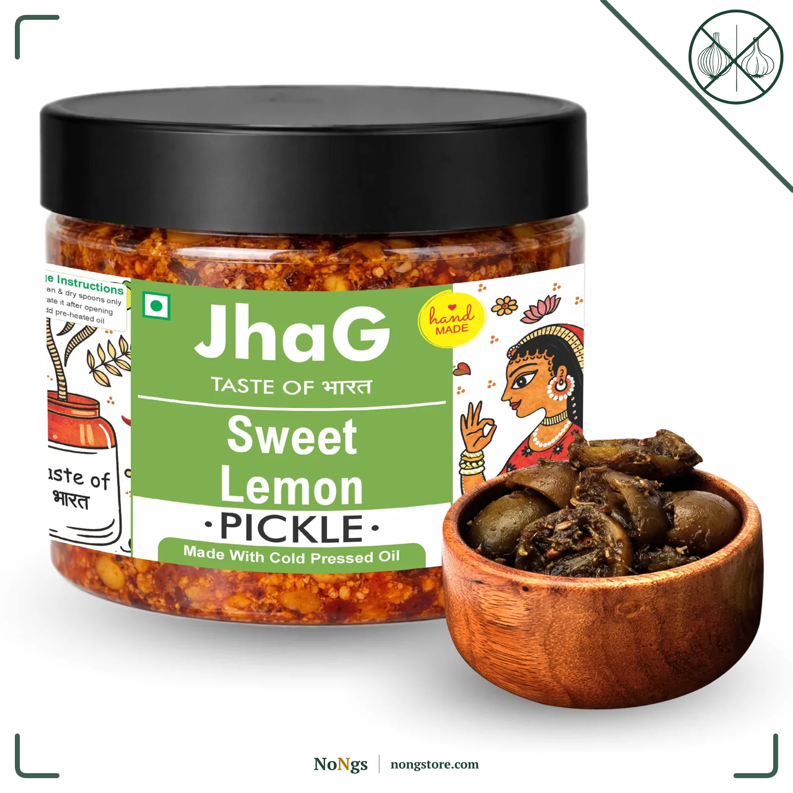 JhaG Sweet Lemon Pickle 350g | Khatta Meetha Nimbu Ka Achar | Indian Homemade Nimbu ka Achar with No Onion & Garlic | Sweet & Sour Oil-Free Pickle | Traditional Grandma-Style Recipe | Organically Processed