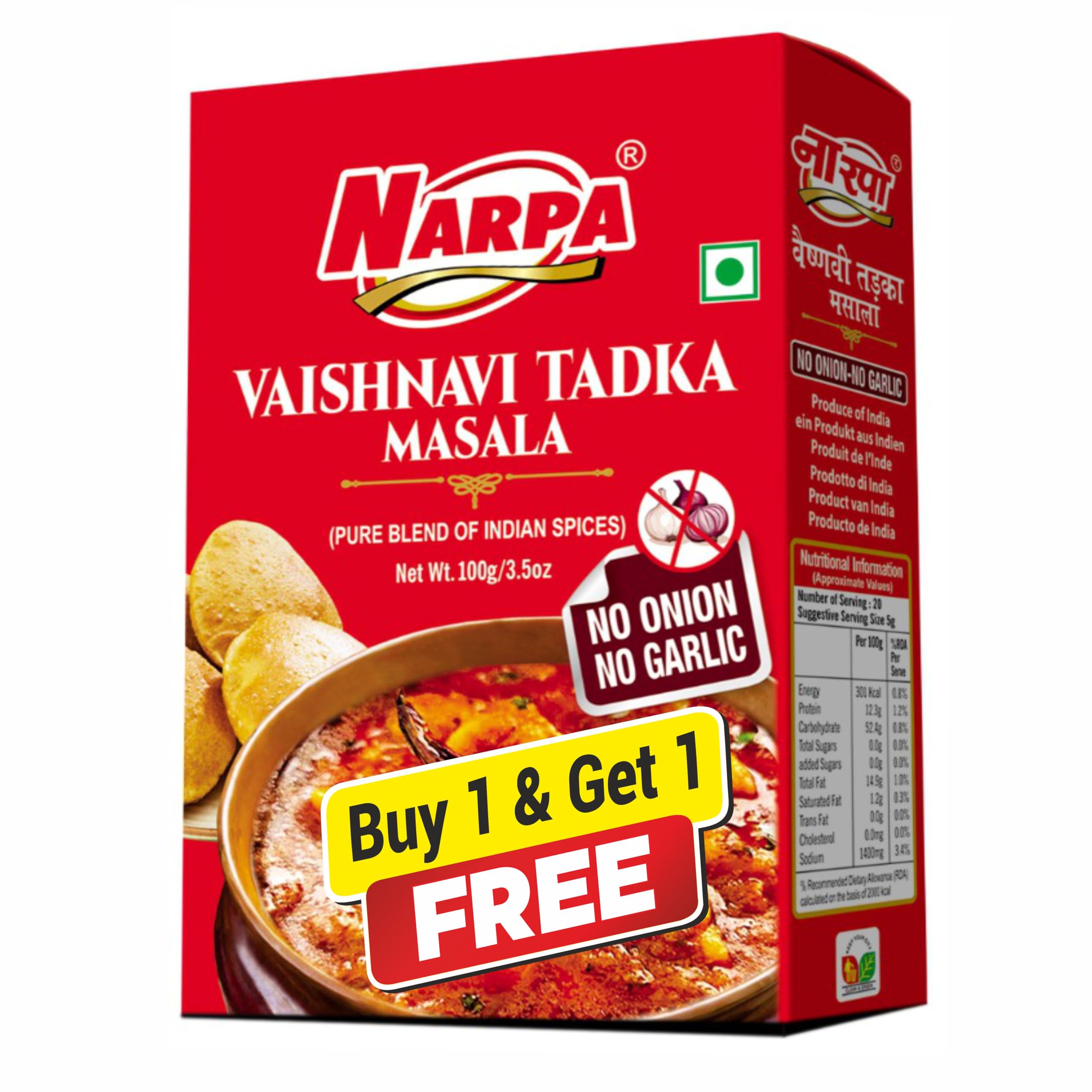 Narpa Vaishnavi Tadka Masala 100g | No Onion No Garlic | Pure Satvik Masala for Indian Cooking, Pack of 2