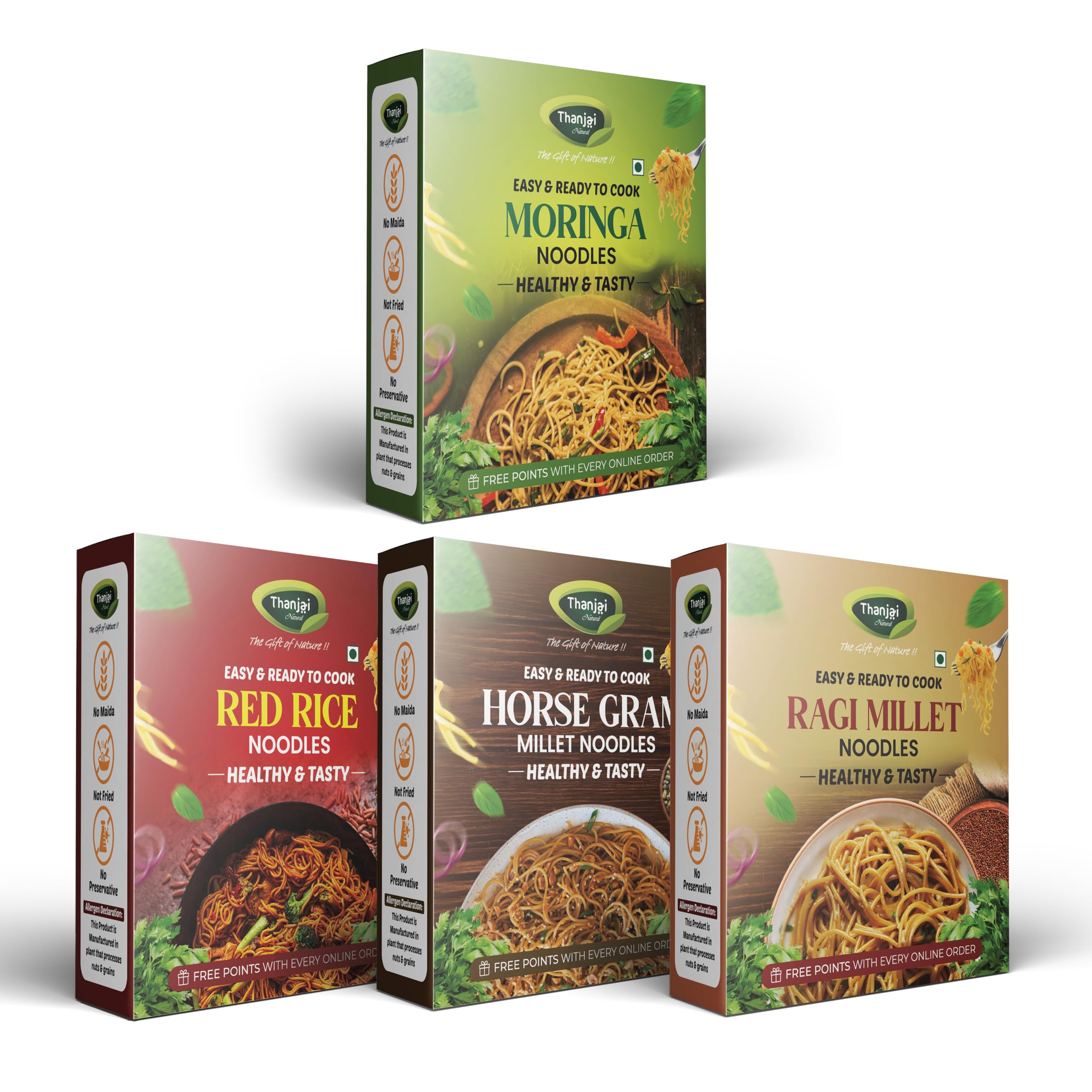 Thanjai Natural Millet Noodles 180 Grams X 4 Varieties (720 Grams) of Homemade Natural Moringa | Red Rice | Horsegram and Ragi Millets Noodles (No Preservatives, No Chemicals, No Artificial Extract)
