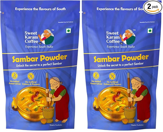 Sweet Karam Coffee Sambar Powder (Podi) – 180 grams | No Onion or Garlic | Authentic Homemade South Indian Masala | 100% Natural & Organic Ingredients | Aromatic, Healthy & Flavorful Spice Blend