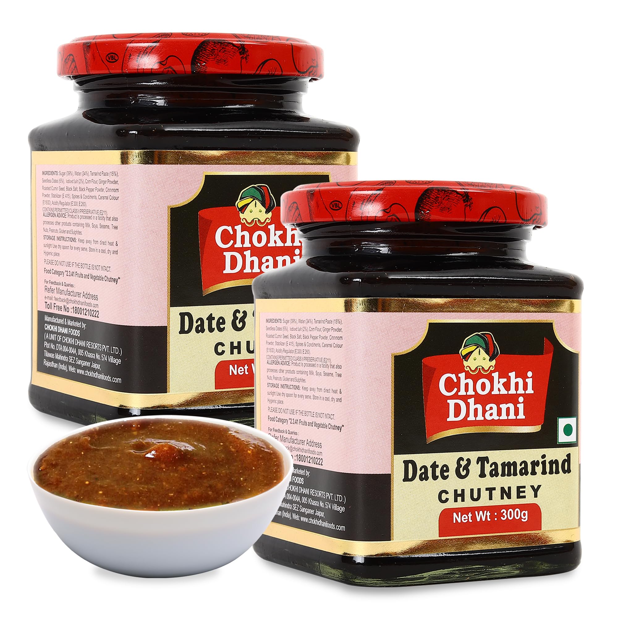 Chokhi Dhani Tamarind Date Chutney 300g Each (Pack of 2) | Authentic Imli Khajoor Ki Khatti Meethi Chutney | Sweet & Tangy Dip for Chaat, Samosa & Snacks | Jain-Friendly | No Preservatives