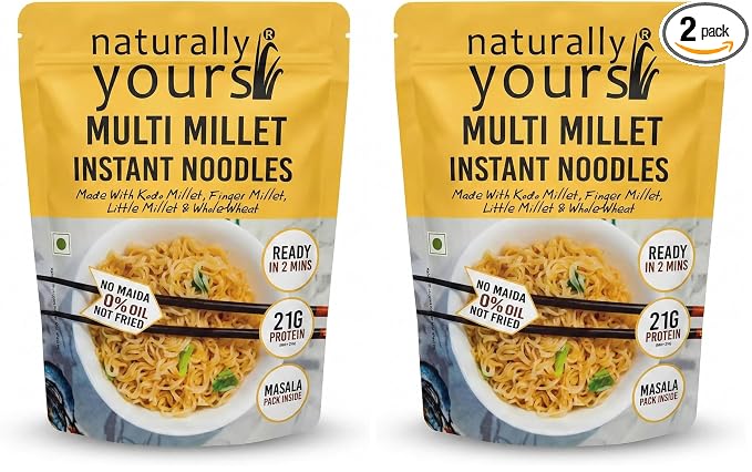 Naturally Yours Multi Millet Instant Noodles 175g | Kodo & Little Millet + Whole Wheat | 21g Protein | High Fiber | No Maida | Non-Fried | No Onion No Garlic Jain-Friendly | Tastemaker | Pack of 2