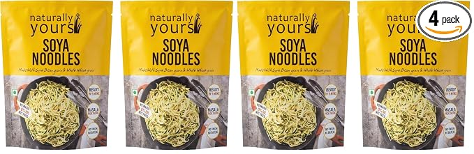 Naturally Yours Soy Hakka Noodles | Soybean & Wheat Protein | No Maida, No Onion No Garlic, Jain Friendly, Vegan, Preservative Free, No MSG | High Protein & Fiber | Tastemaker Inside | 180g Pack of 4