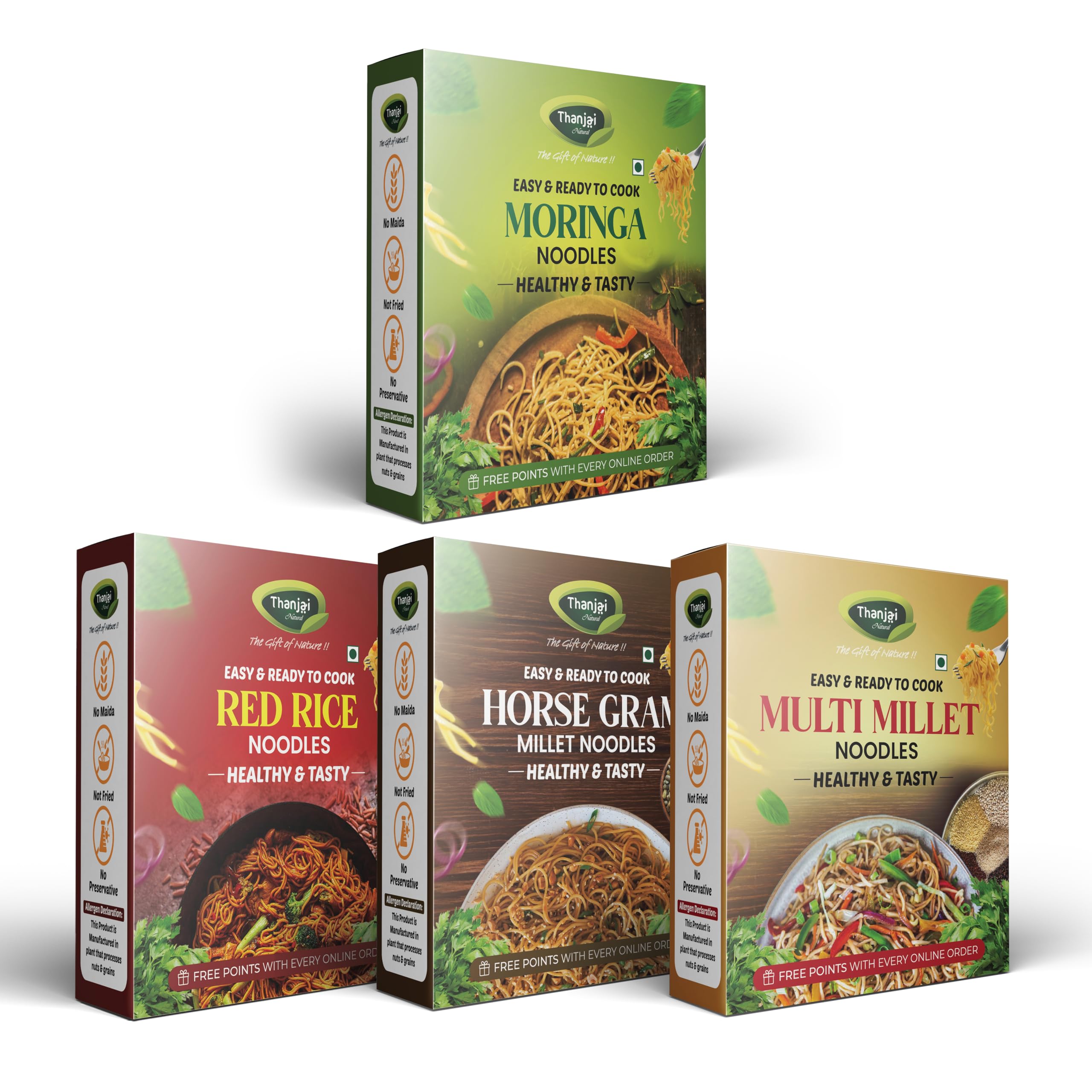 Thanjai Natural Millet Noodles 180 Grams X 4 Varieties (720 Grams) of Homemade Natural Moringa | Red Rice | Horsegram and Multi Millets Noodles (No Preservatives, No Chemicals, No Artificial Extract)