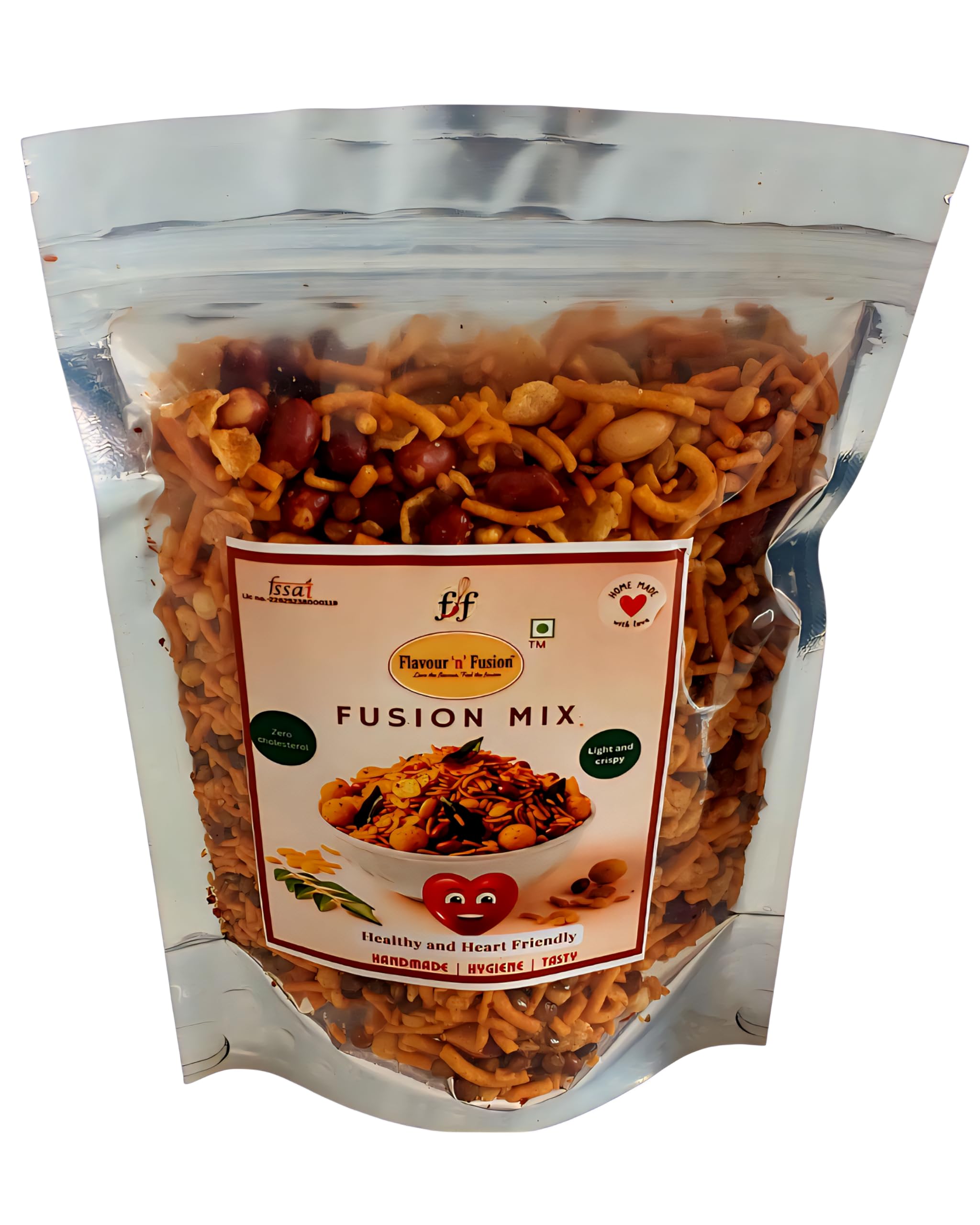 FLAVOUR N FUSION Fusion Mix Namkeen | Crispy and Crunchy Savoury Snack | NO Onion NO Garlic | Handmade and Hygienically Prepared | No Artificial Colors or Flavours | Freshly Packed | 250 gm