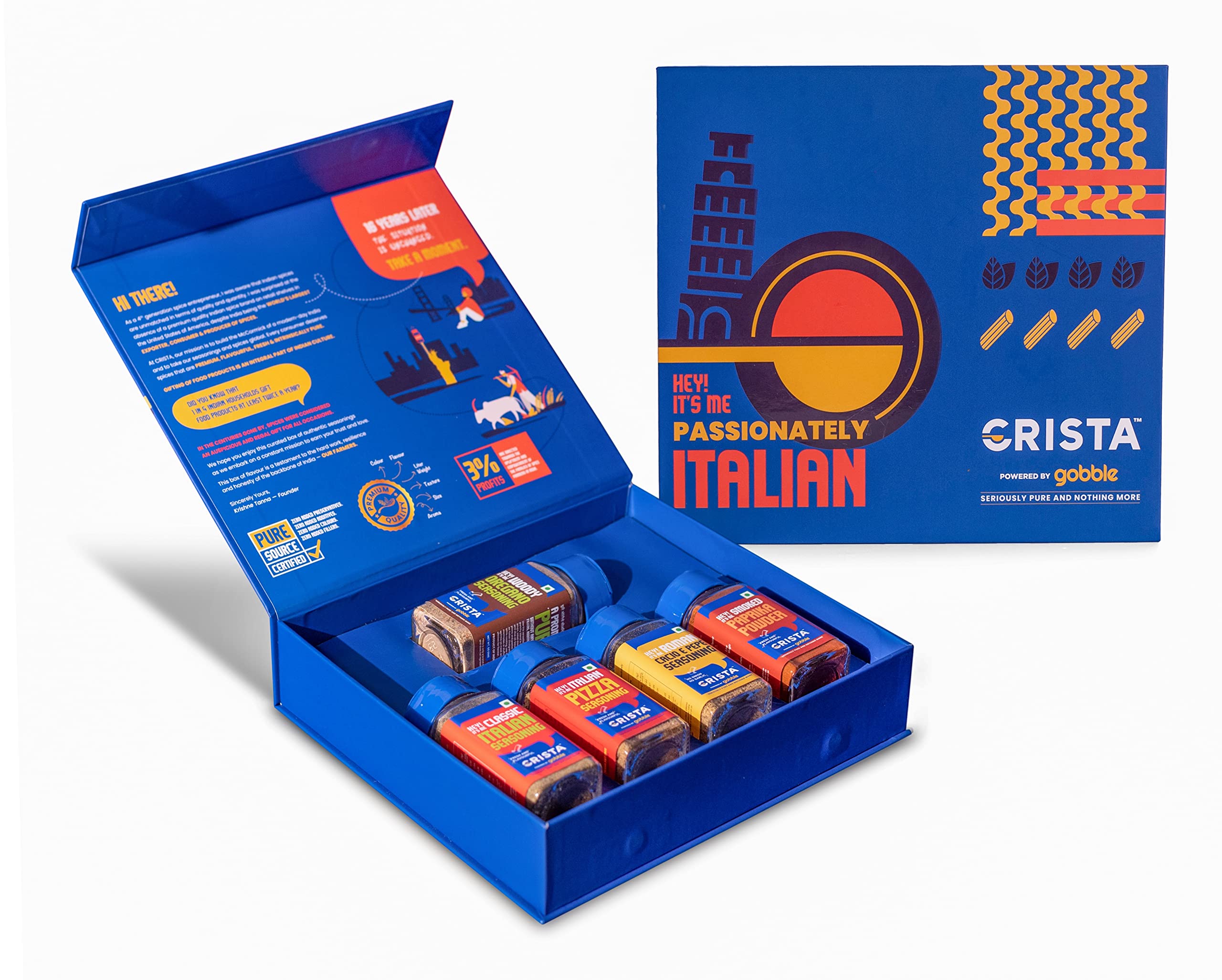 CRISTA Passionately Italian Seasonings Gift Box | Oregano Seasoning | Paprika Powder | Pizza Seasoning | Italian Seasoning | Cacio E Pepe Seasoning | Diwali Gifts For Family And Friends | Pack of 5