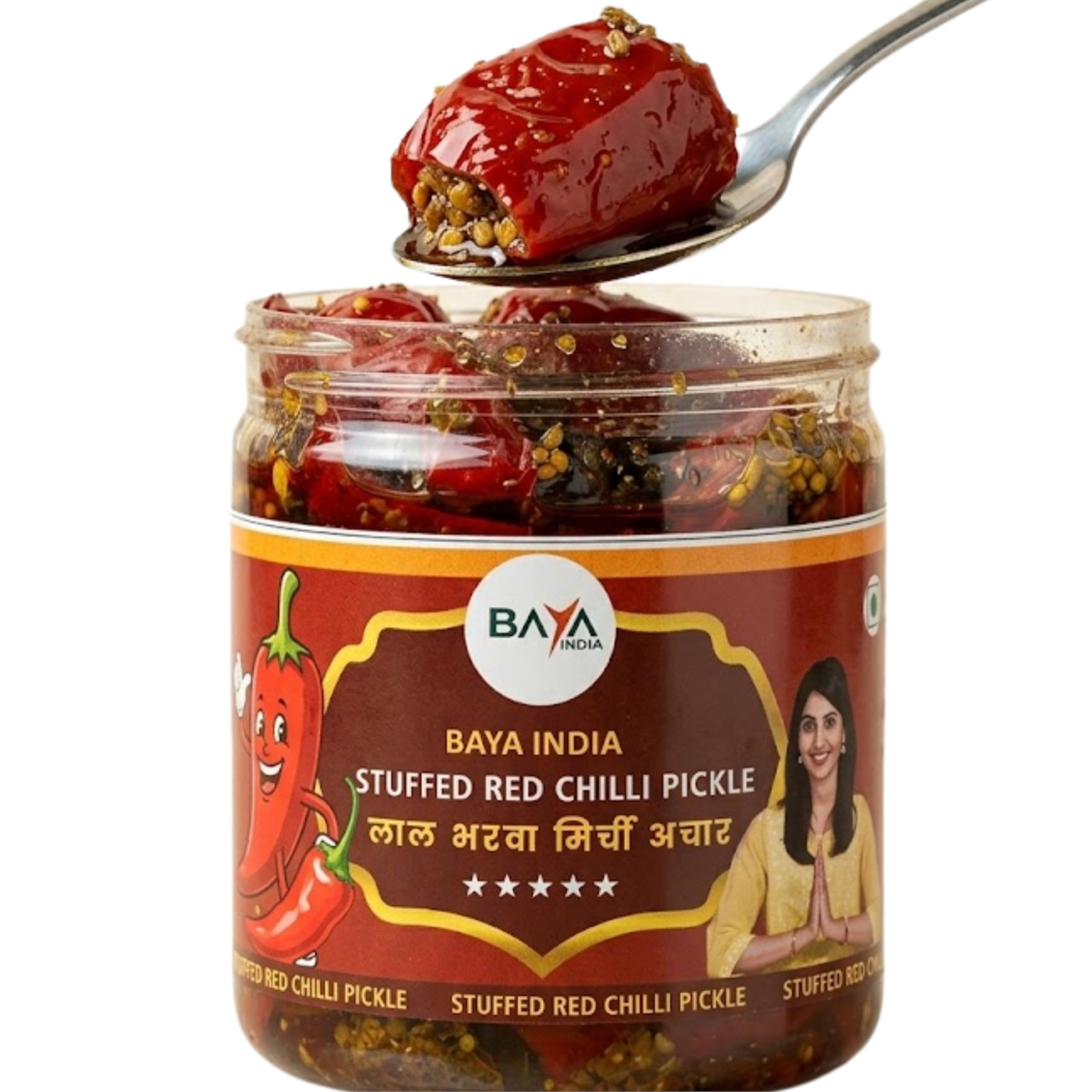 Baya India Homemade Stuffed Red Chilli Pickle | Bharwa Lal Mirch Achar 700g | Traditional Recipe | No Preservatives | Spicy & Tangy | Handcrafted in India | No Garlic No Onion (700g)
