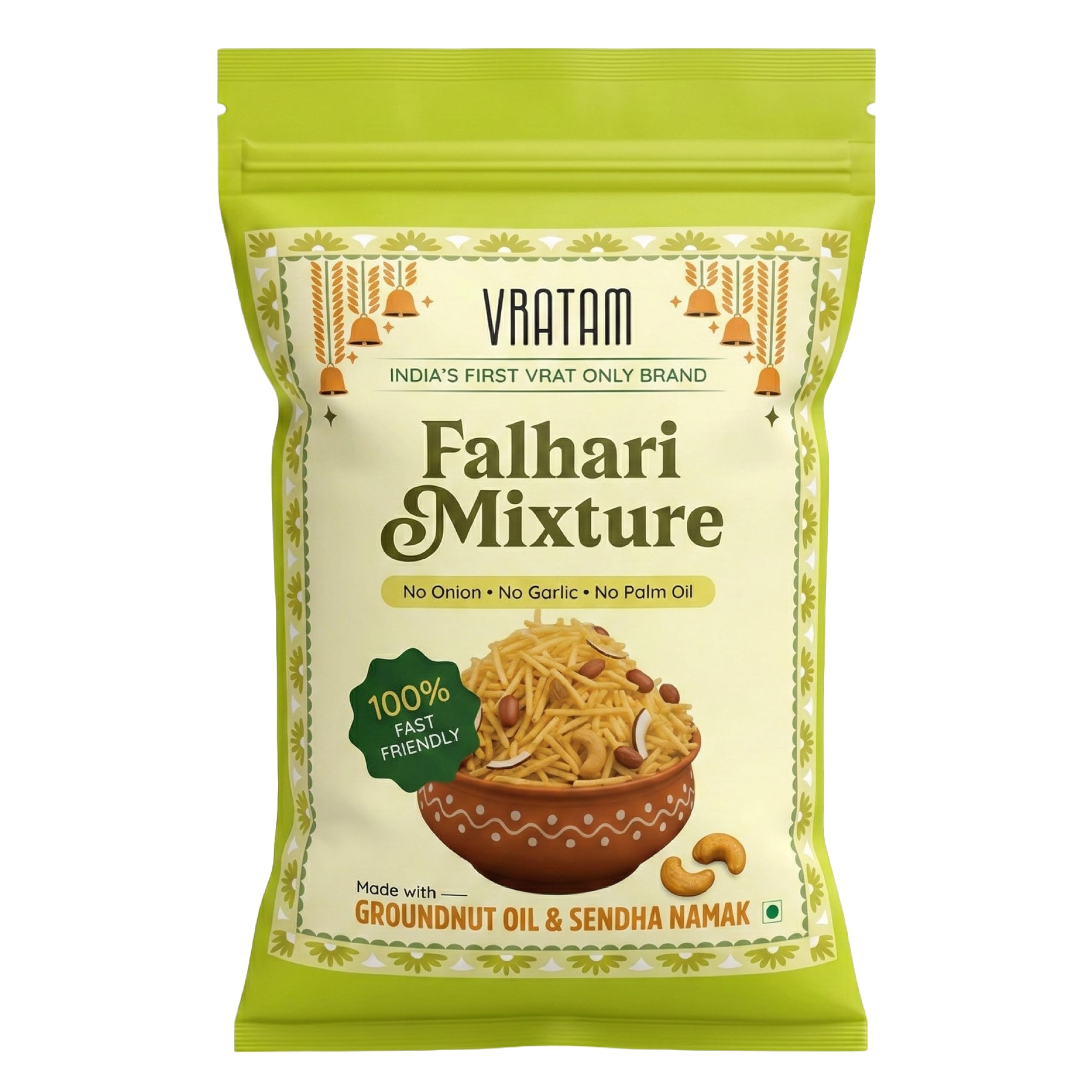 Vratam Falhari Trail Mix | Healthy Homemade Namkeen for Diet | No Onion No Garlic No Palm Oil | Guilt Free Snacks made in Groundnut Oil | Sweet and Salty Mixture for Home | 190G (pack of 1)