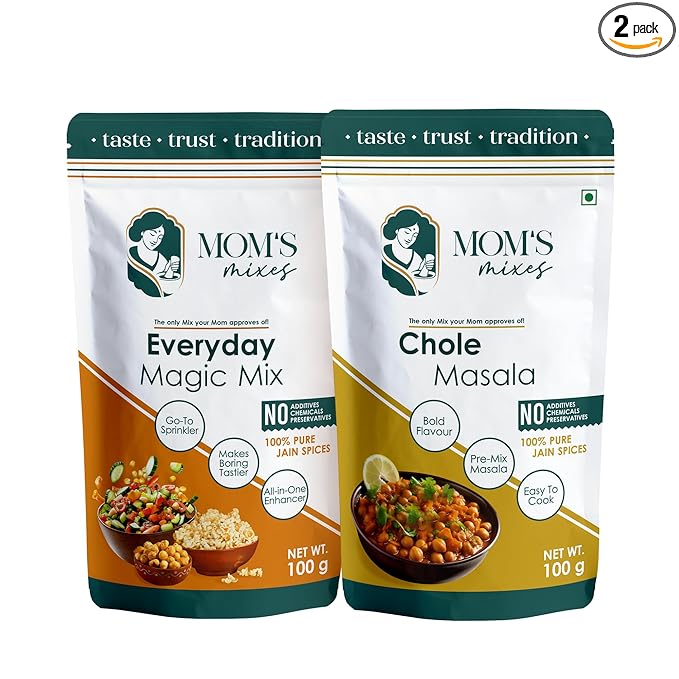 Mom’s Mixes Combo of 2 | Everyday Magic Mix + Chole Masala | 100% Pure Jain Spices | No Onion No Garlic | No Preservatives | No MSG | No Added Colours | 200g