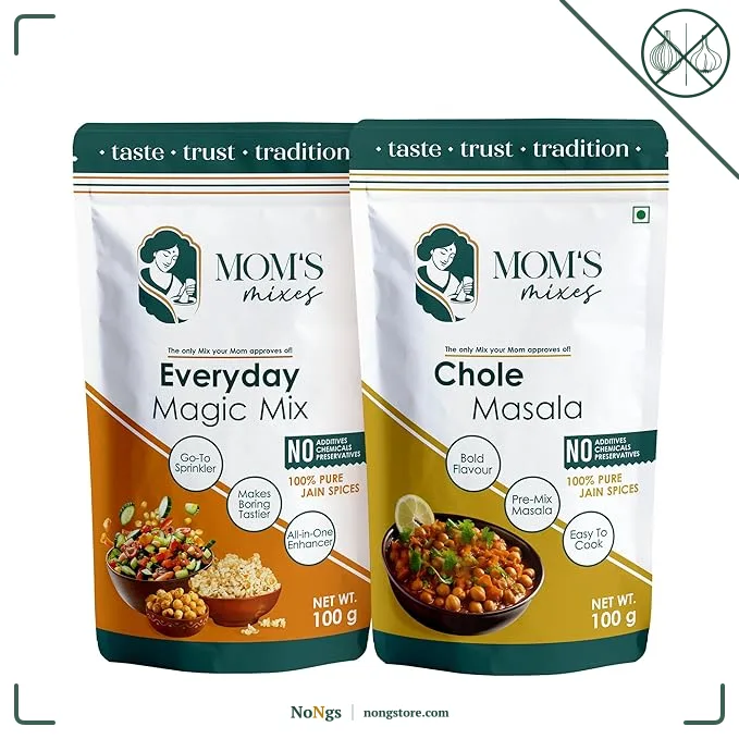 Mom’s Mixes Combo of 2 | Everyday Magic Mix + Chole Masala | 100% Pure Jain Spices | No Onion No Garlic | No Preservatives | No MSG | No Added Colours | 200g