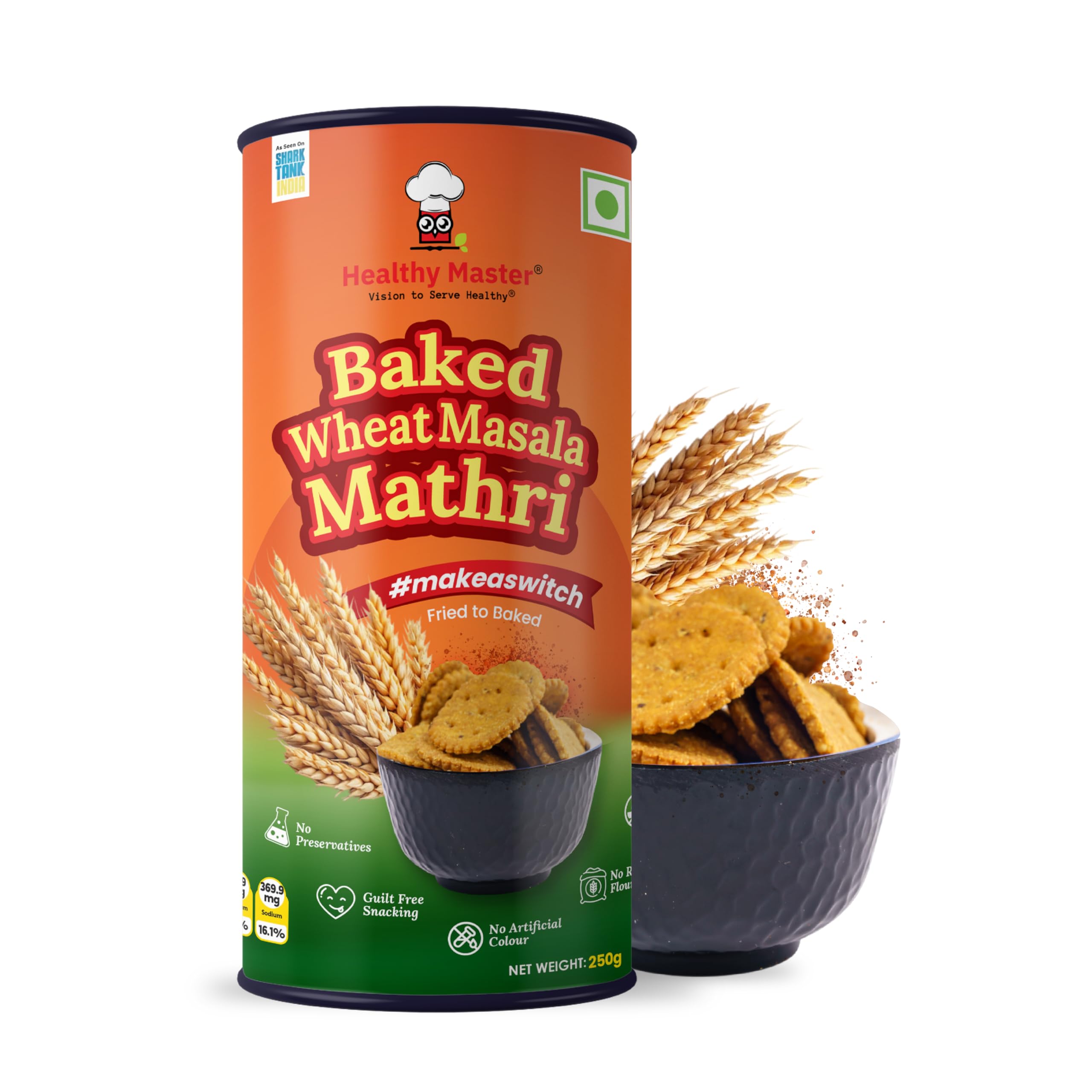 Healthy Master Baked Wheat Masala Mathri 250g | No Maida | No Palm Oil | Crispy Crunchy Healthy Snack | 100% Wheat | Namkeen Mathi