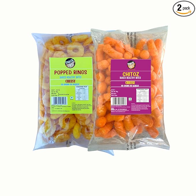 Snack First Baked Popped Ring Cheese & Chitoz, Pack of 2, No Onion No Garlic, Jain, Puffed Snack, Corn Puffs, Healthy Snack, Namkeen, Each 80g