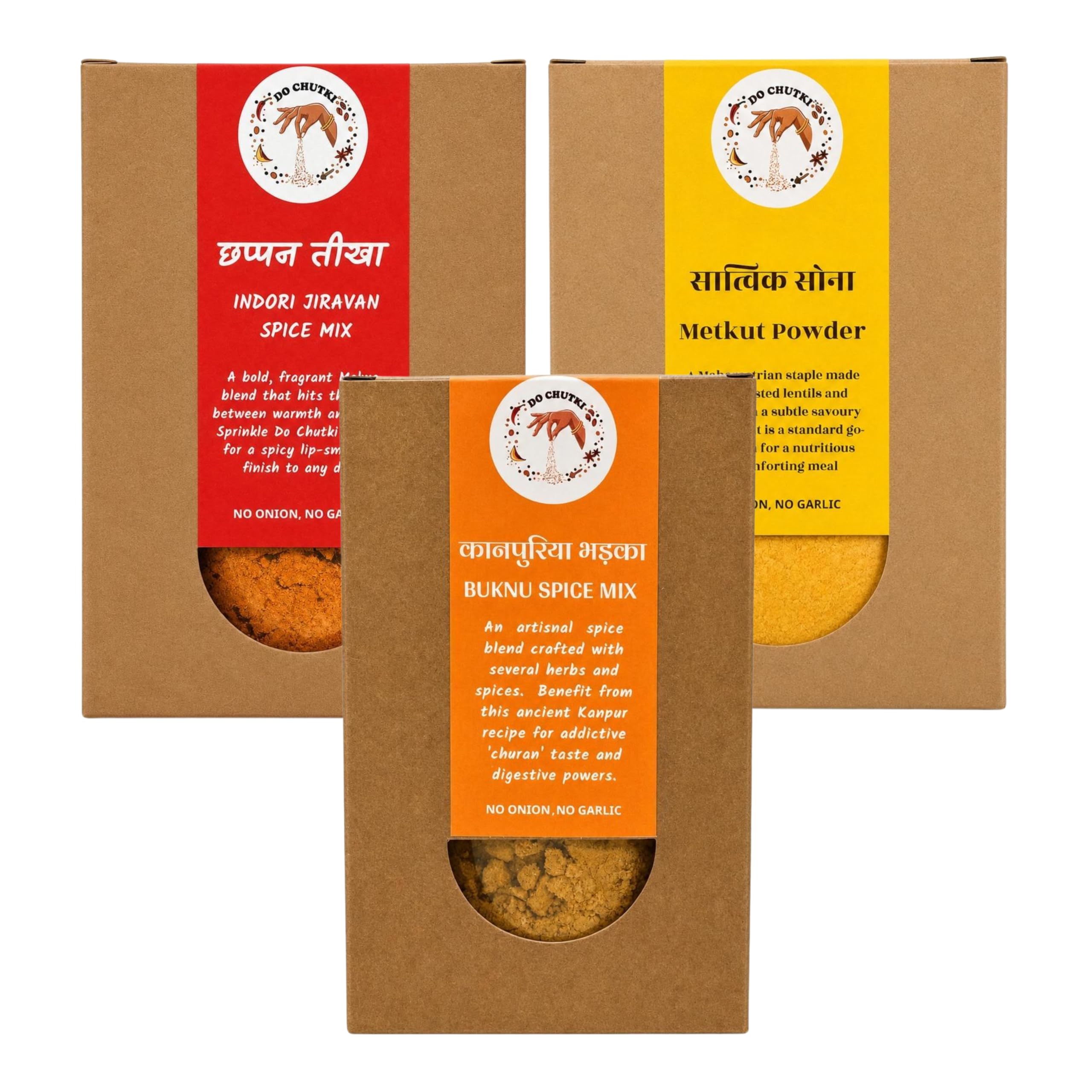 Do Chutki Buknu + Jiravan + Metkut Combo | Kanpuri & Indori Spice with Classic Podi | No Preservatives | No Artificial Colors | Pack of 3 × 100g