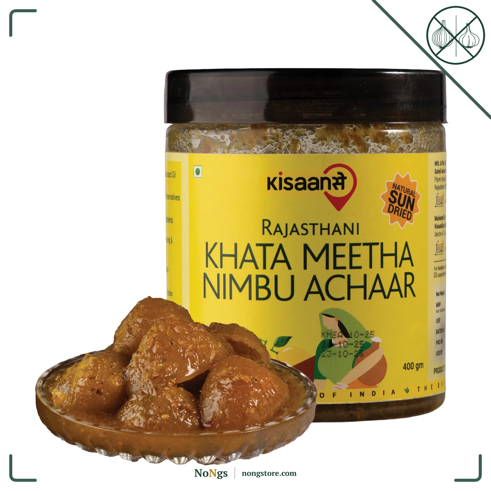 KisaanSay Sweet and Sour Lemon Pickle| Khatta Meetha nimbu Achar | Neembu achaar | 400 GM | Traditional Sweet and sour | No Preservatives, No Vinegar | No Mustard Oil | Sun-Dried | Homemade Taste | Plastic Jar | No Onion & No Garlic |