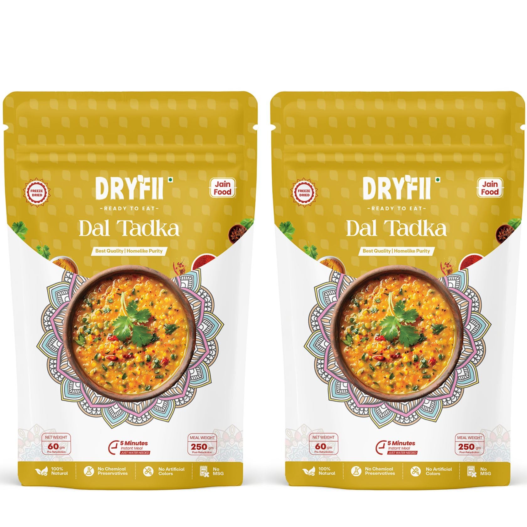 Dryfii Ready-to-Eat Instant Dal Tadka | Pure Veg | Freeze Dried | Suitable for Jain | Rehydrated Weight 500 g