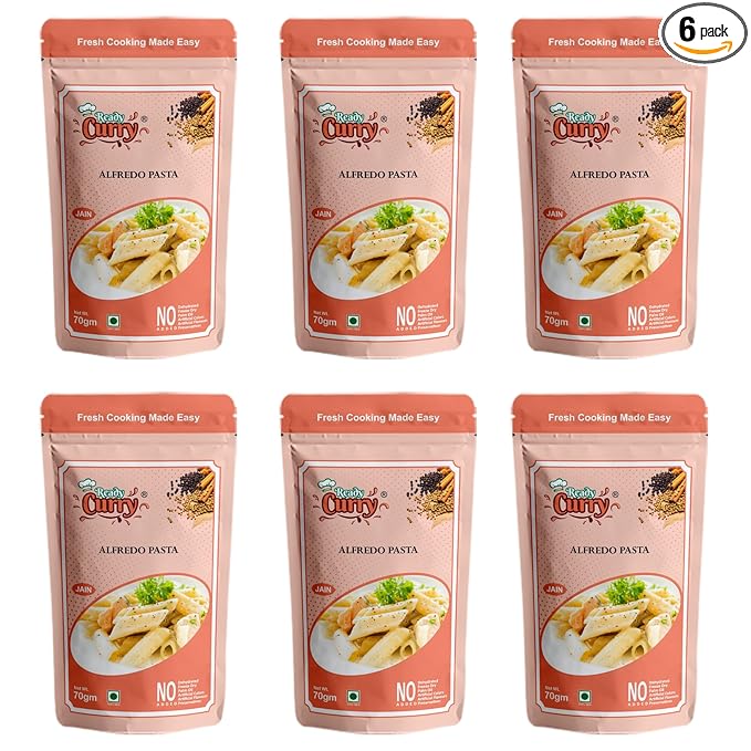 ReadyCurry | Alfredo Pasta | No Onion No Garlic | Spice Mix | Gravy Masala Mix| Ready to cook in 10 minutes| Home style taste |No Dehydrated | No Freeze Dry |No Artificial Colours or Flavours or Preservatives| 70g Pack (Pack of 6)