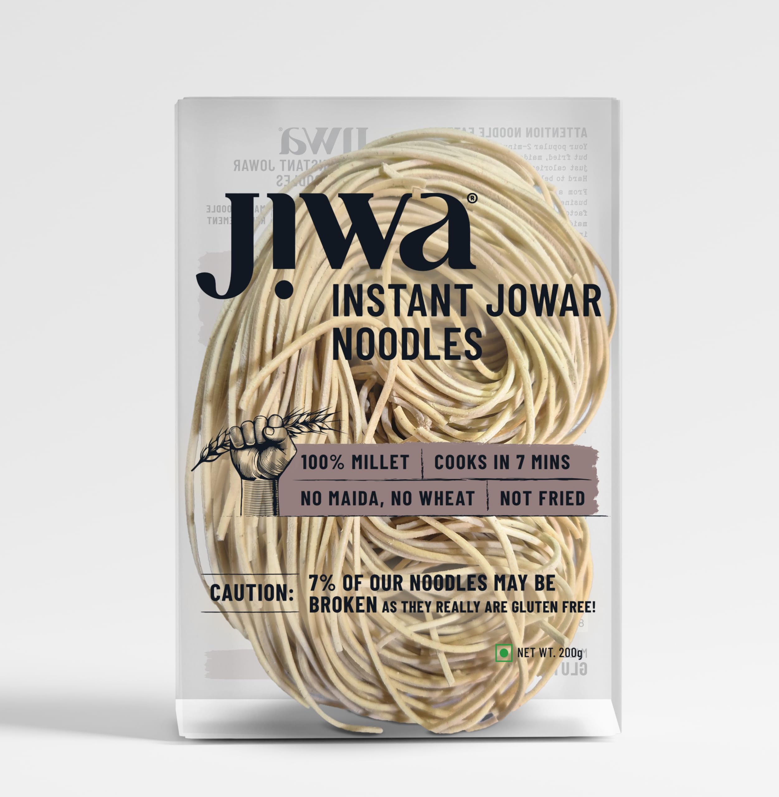 Jiwa Instant Jowar Noodles | Hakka Noodles | Cooks in 7 Minutes | Ready to Cook | 100% Millet | No Maida, No Atta | Not Fried | Gluten Free | 200 G