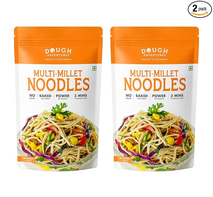 Masala Millet Hakka Noodles – Dough Adventures Multi Millet Noodle 300g (150g x 2) Combo Pack | High Protein, No Maida, No Palm Oil | Made with Millets & Whole Wheat | Quick-to-Cook Healthy Snack for Kids & Adults (Pack of 2)