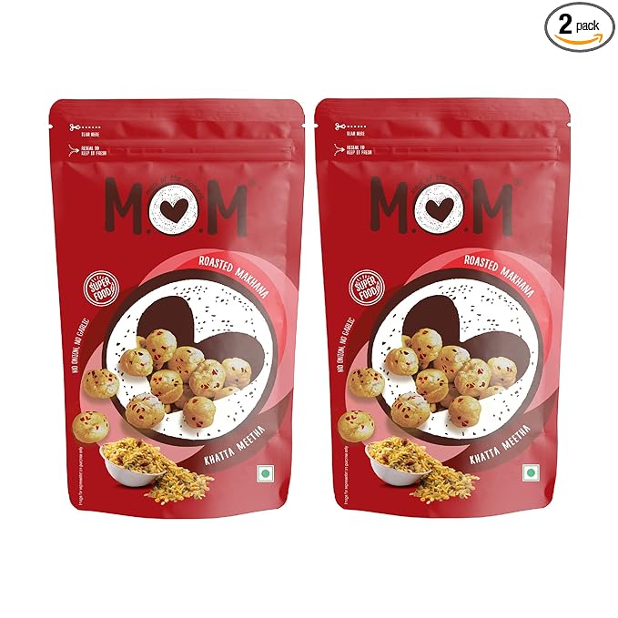 MOM - Meal of the Moment, Roasted Khatta Meetha Makhana (Pack of 2), 52g /64g - Gluten Free | Anti Oxidants | MSG Free | Zero Trans Fat | No added Preservatives and No Artificial Flavours | No Onion No Garlic