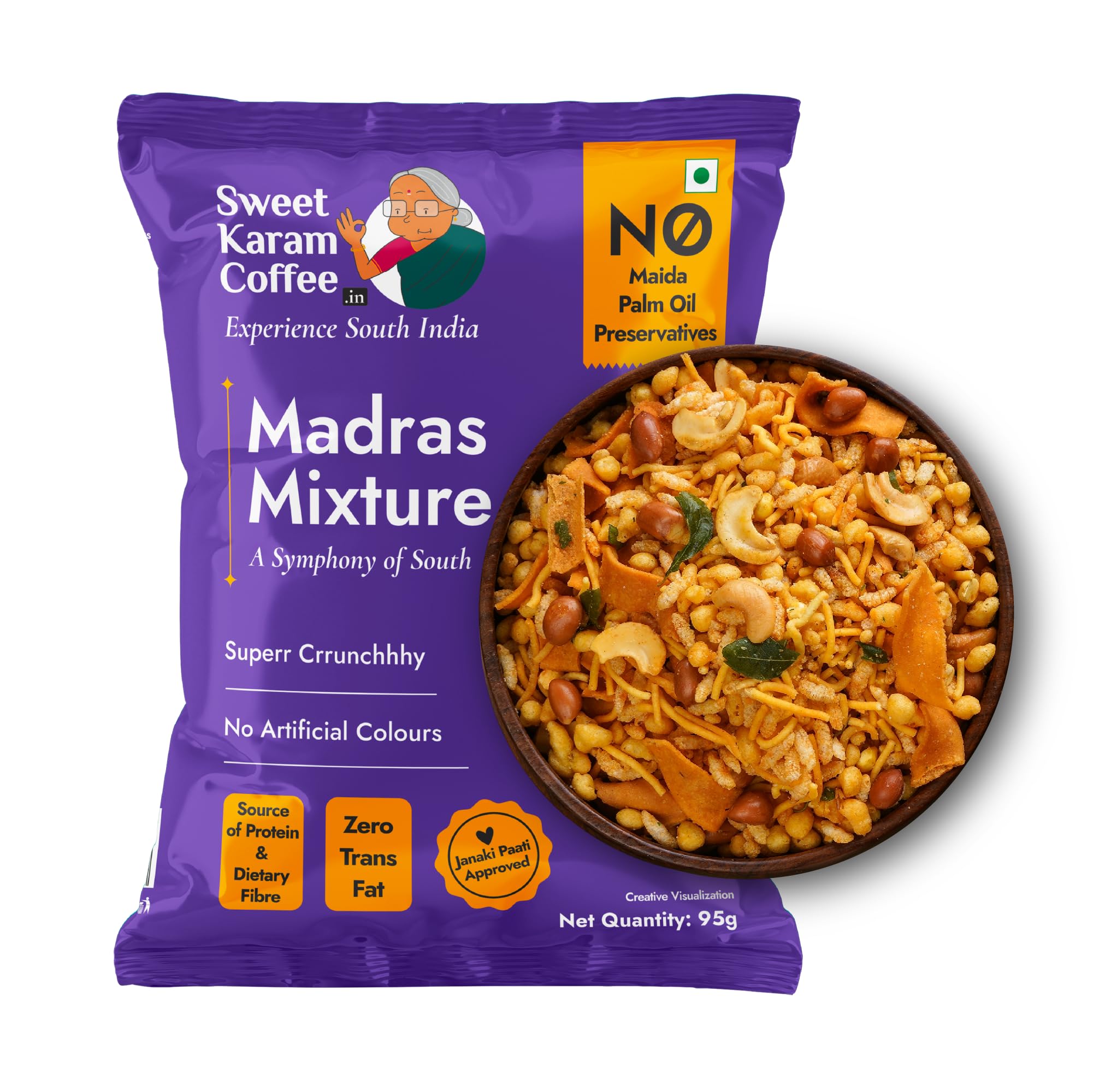 Sweet Karam Coffee Special Madras Mixture – 95grams | No Palm Oil or Preservatives | Authentic South Indian Namkeen Snack | Crispy & Fresh Homemade Taste | Perfect Tea-Time Savory