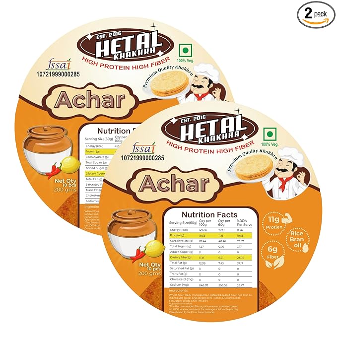 Achar Khakhra | JAIN | Crispy | Ready To Eat | High Protein High Fiber| No Palm Oil | 200g Vacuum Pack Of 2