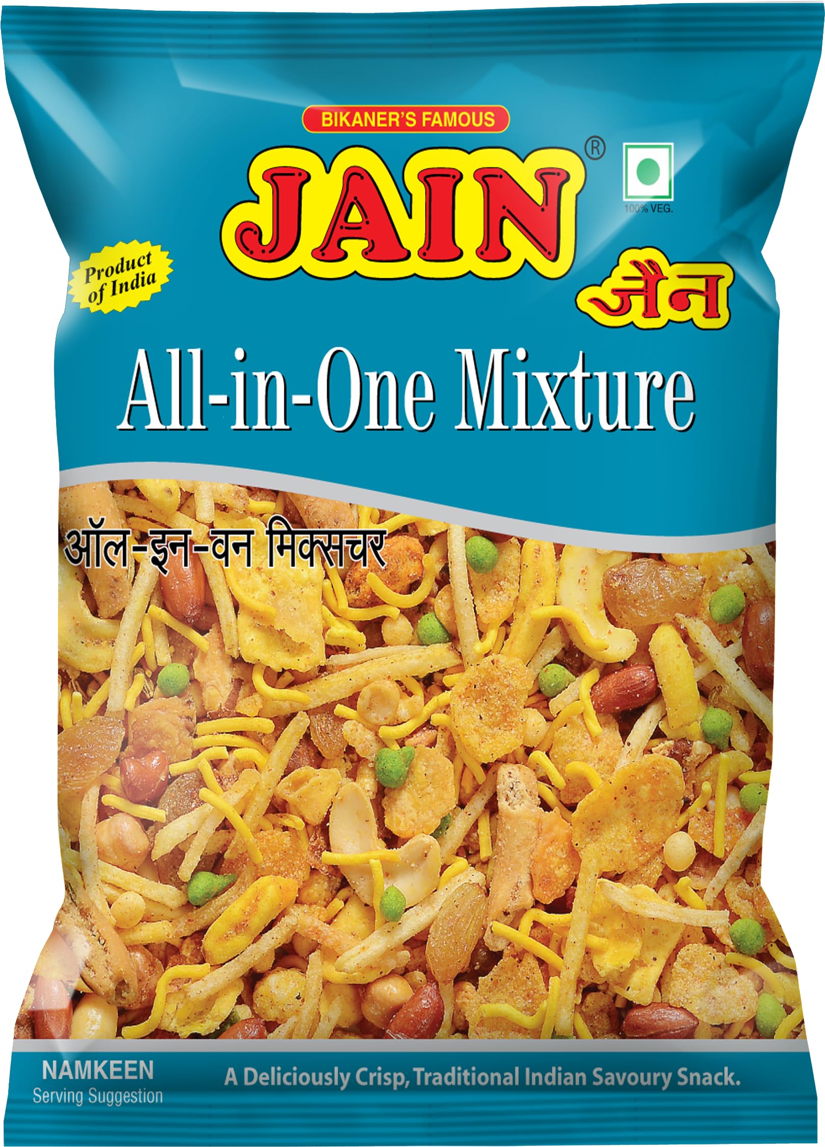 JAIN All-in-One Mixture, Size - 360g, Zipper Packing, Traditional Indian Savoury Snack, Nut & Flake Loaded Namkeen with Peanuts, Cashews, Raisins & Spiced Lentils