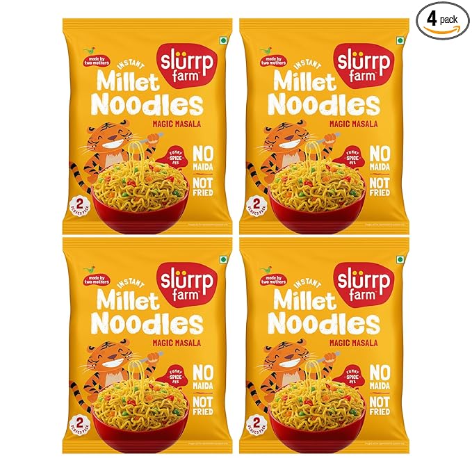 Slurrp Farm No Maida, No MSG Instant Noodles | Magic Masala | Not Fried, Millet Noodles, 4 X 57 g