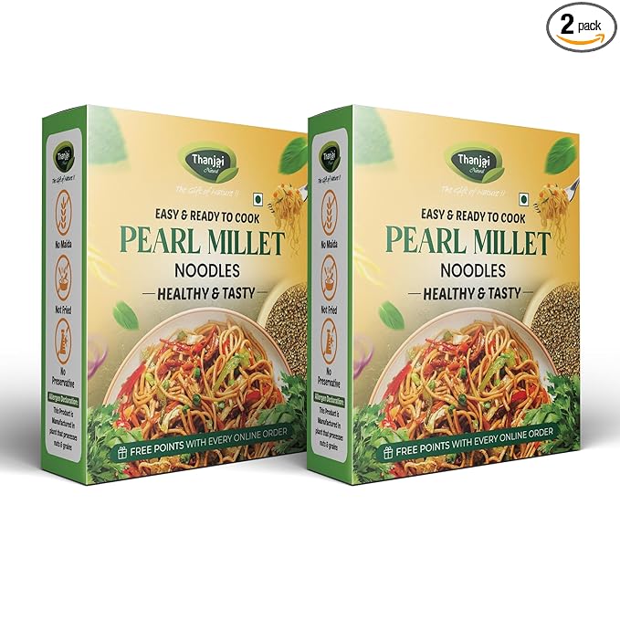 Thanjai Natural Pearl Millet Noodles 180 Grams X 2 (360 Grams) of Homemade Natural Noodles (No Preservatives, No Chemicals, No Artificial Extract)